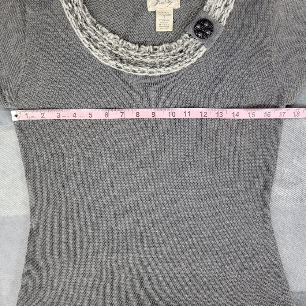 Freeway Gray Cap Sleeve Drop Waist Knit Sweater Dress Cable Knit Trim Large - Picture 10 of 11
